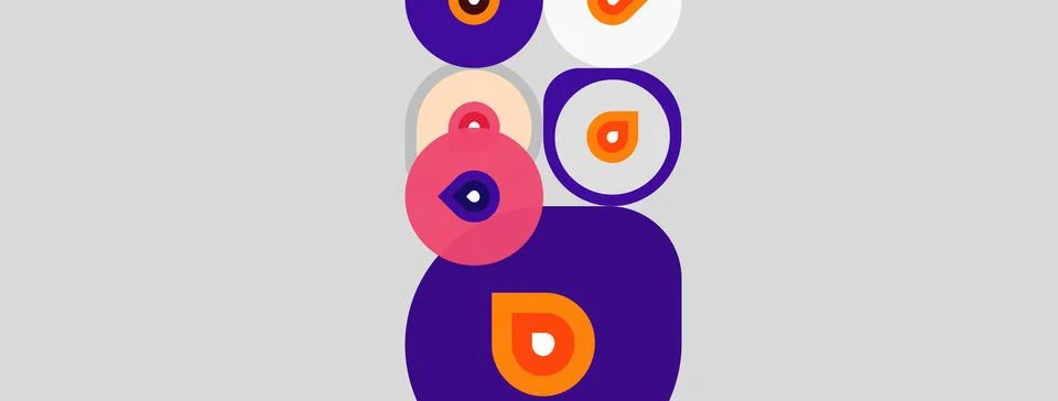 Abstract circles stacked vertically. Purple, orange, white hues dominate Stock Illustration