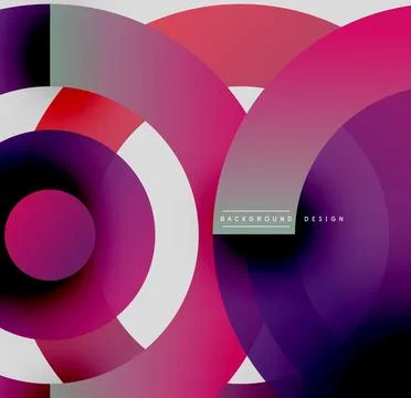 Abstract circles, triangles create vibrant, modern design. Purple, pink, white Illustrazione stock