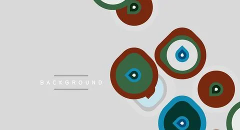Abstract circles, varying colors, dominate light gray backdrop. Minimalist Stock Illustration