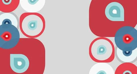 Abstract circles, varying sizes, colors. Red, blue, white dominate neutral gr 스톡 일러스트