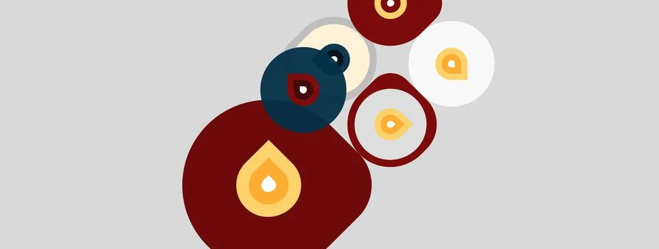 Abstract circles, varying sizes, muted colors. Composition suggests movement, Illustrazione stock