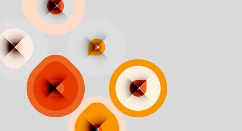 Abstract circles, varying sizes, orange hues dominate. Gray background provid Stock Illustration