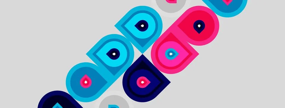 Abstract circles, vibrant colors, diagonal pattern. Modern design, playful Illustrazione stock