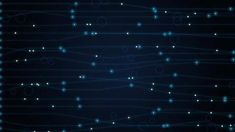 Abstract circuit board background loop moving white dots along blue lines h.. Stock Footage 346972989