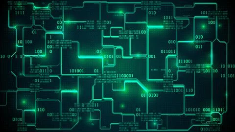 Abstract circuit board with binary code, neural network, matrix background Stock Illustration