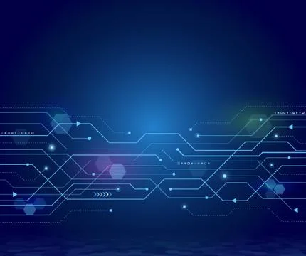 Abstract circuit board on the blue background. Digital technology communicati Stock Illustration
