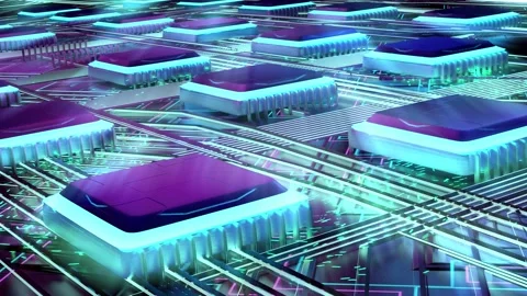 Abstract circuit board of a computer processor microchip. 3D render. Stock Footage 155688291