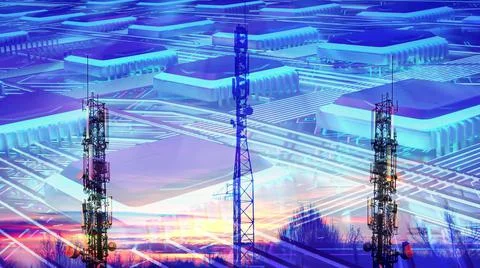 Abstract circuit board of a computer processor microchip with three cellular  Stock Photos