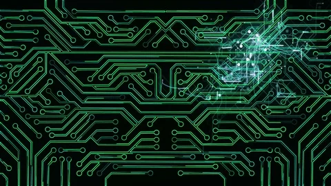 Abstract circuit board with electric impulse. 動画素材 73008365