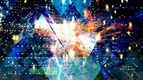 Abstract Circuit Board with Falling Sparks and Triangles Stock Footage 112635347