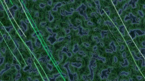 Abstract Circuit Board with Green Light Streaks Background Stock Footage 332031262