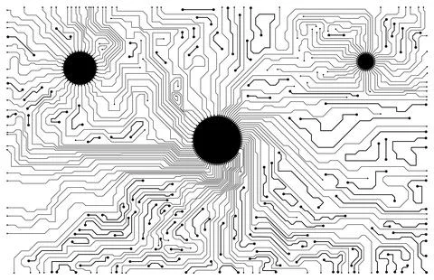 Abstract Circuit Board Pattern with Node Points - Technology Electronics AI.. Stock Illustration