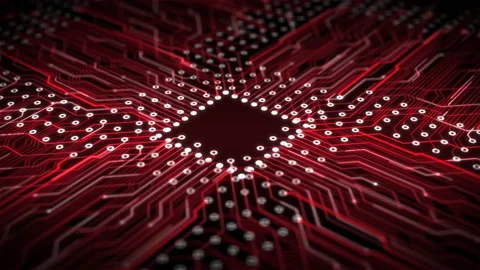 Abstract Circuit Board Processing 3d Animation. Computer Motherboard with CPU Vídeo Stock 153414759