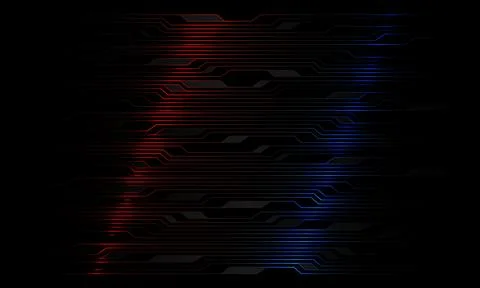 Abstract circuit pattern red blue light on black design modern technology Stock Illustration