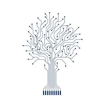 Abstract Circuit Tree Silhouette. Computer engineering hardware system. Techn Stock Illustration