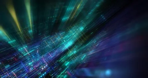 Abstract circuitry with digital grid background, Data deep learning computer  Illustrazione stock