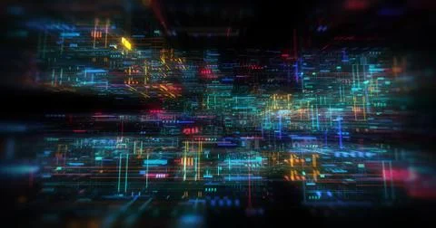 Abstract circuitry with digital grid background, Data deep learning computer  Stock Illustration