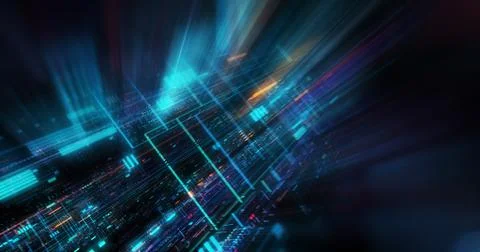 Abstract circuitry with digital grid background, Data deep learning computer  Stock Illustration