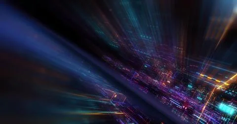 Abstract circuitry with digital grid background, Data deep learning computer  Illustrazione stock