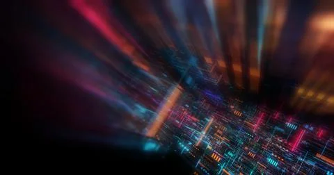 Abstract circuitry with digital grid background, Data deep learning computer  Stock Illustration