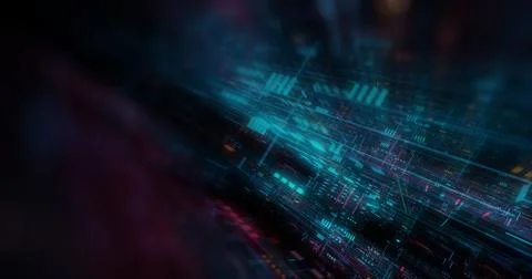 Abstract circuitry with digital grid background, Data deep learning computer  Stock Illustration