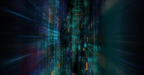 Abstract circuitry with digital grid background, Data deep learning computer  Stock Illustration