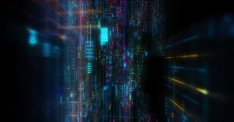 Abstract circuitry with digital grid background, Data deep learning computer  Stock Illustration