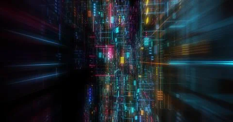 Abstract circuitry with digital grid background, Data deep learning computer  Stock Illustration