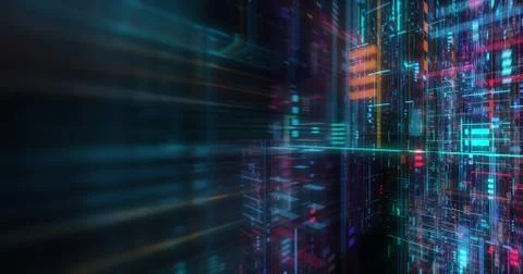 Abstract circuitry with digital grid background, Data deep learning computer  Stock Illustration