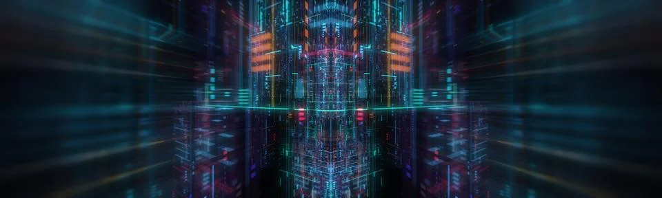 Abstract circuitry with digital grid background, Data deep learning computer  Illustrazione stock