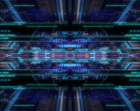 Abstract circuitry with digital grid background, Data deep learning computer  Stock Illustration