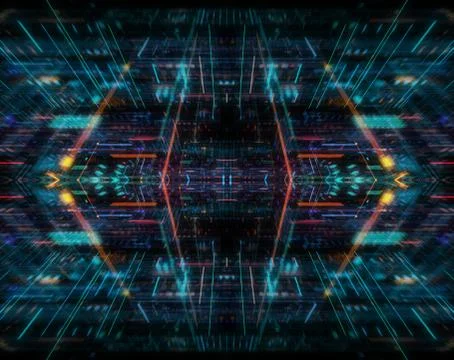 Abstract circuitry with digital grid background, Data deep learning computer  Stock Illustration