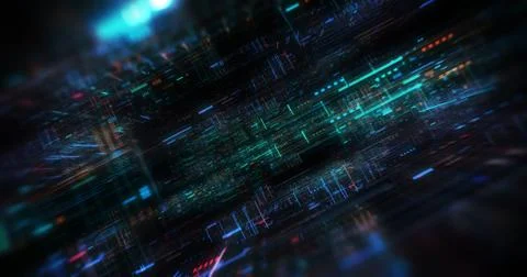 Abstract circuitry with digital grid background, Data deep learning computer  Stock Illustration