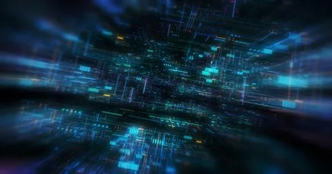 Abstract circuitry with digital grid background, Data deep learning computer  Illustrazione stock