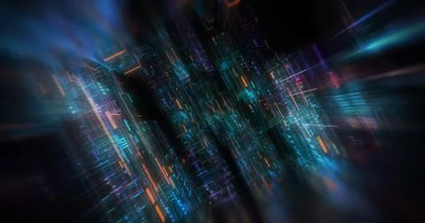 Abstract circuitry with digital grid background, Data deep learning computer  Illustrazione stock