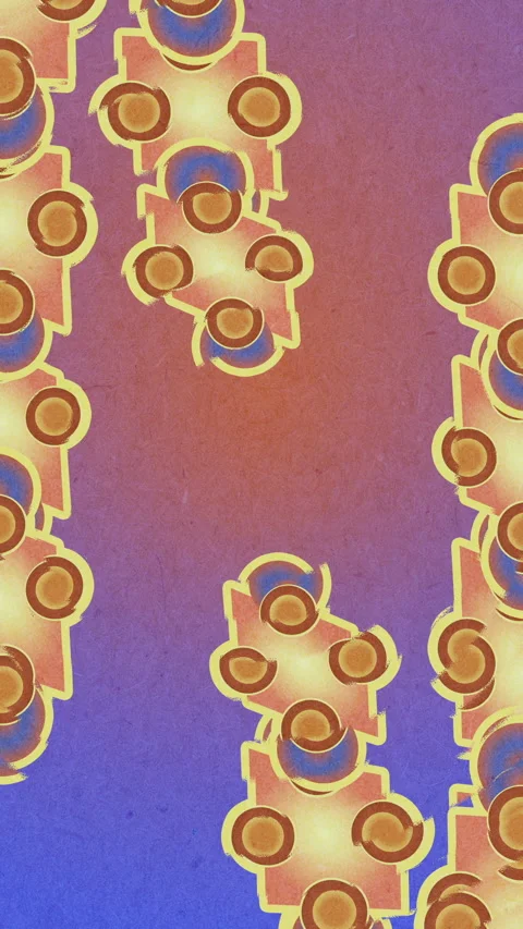 Abstract Circular Animation With Yellow Orange Shapes On Purple Orange Gradie Stock Footage 302239086
