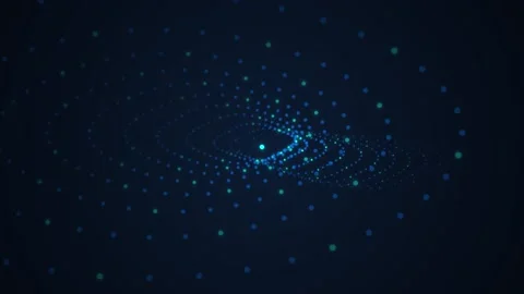 Abstract circular blue dots flowing in dark digital space cinematic motion .. Stock-Footage 346771062