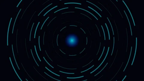 Abstract circular blue light patterns radiating from a central glowing core Video stock 335118295