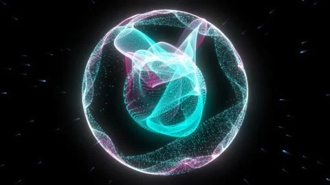 Abstract circular blue sphere composed of magical waves and particles shining Stock Footage 252032161