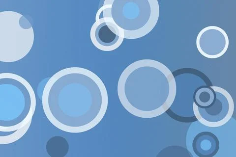 Abstract circular bubble shapes float in layered blue and white tones, crea.. Stock Illustration