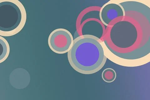 Abstract circular bubble shapes float across a dark blue backdrop in teal, .. Stock Illustration