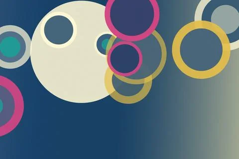 Abstract circular bubbles and rings in blue, pink, and yellow create a mode.. 스톡 일러스트