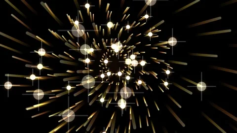 Abstract circular cluster of glowing golden sparks bursting against black Stock Footage 346866790