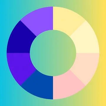 Abstract circular color wheel with gradient background and contrasting shades Illustrazione stock