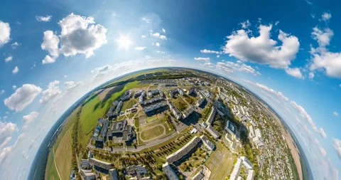 Abstract circular curvature of surface of earth and twisting of sky Stock Footage 234887649