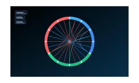 Abstract circular data visualization with colorful segments and interconnec.. Illustrazione stock