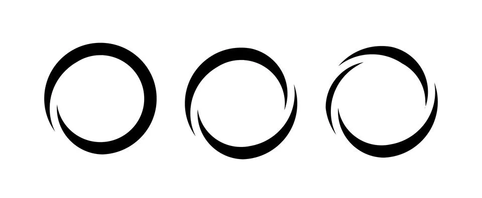 Abstract Circular Design Elements Three Black Ovals, Rotating, Swirling Stock Illustration