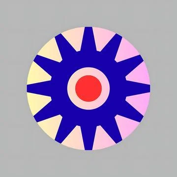 Abstract circular design featuring a blue starburst pattern with red and wh.. Stock Illustration