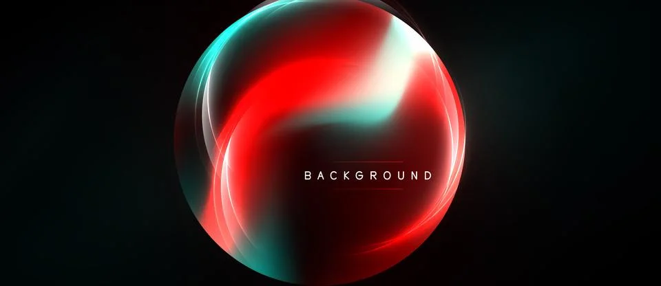 Abstract circular design. Red, teal hues blend, creating dynamic glow effect. Stock Illustration