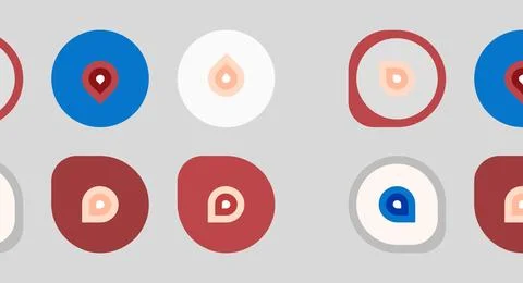 Abstract circular designs. Various colors, shapes, nested elements present. Stock Illustration